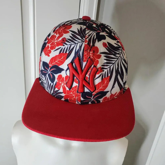 New Era MLB NY Yankees Snapback Hat OSFM Original Fit Adjustable Red Tropical - Picture 8 of 15